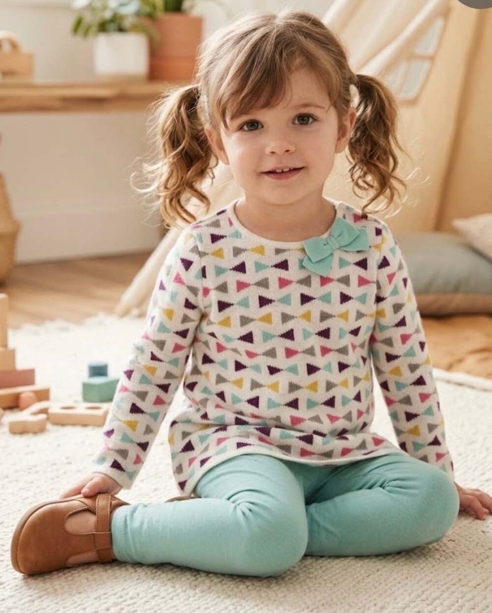 First Impressions Geometric Bow Knit Top and Legging Set Size 24M